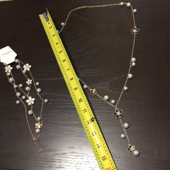 Flower Pearl Long Necklace boho chain jewelry - Picture 6 of 7